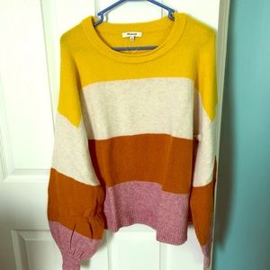 Madewell Striped Balloon-Sleeve Pullover Sweater